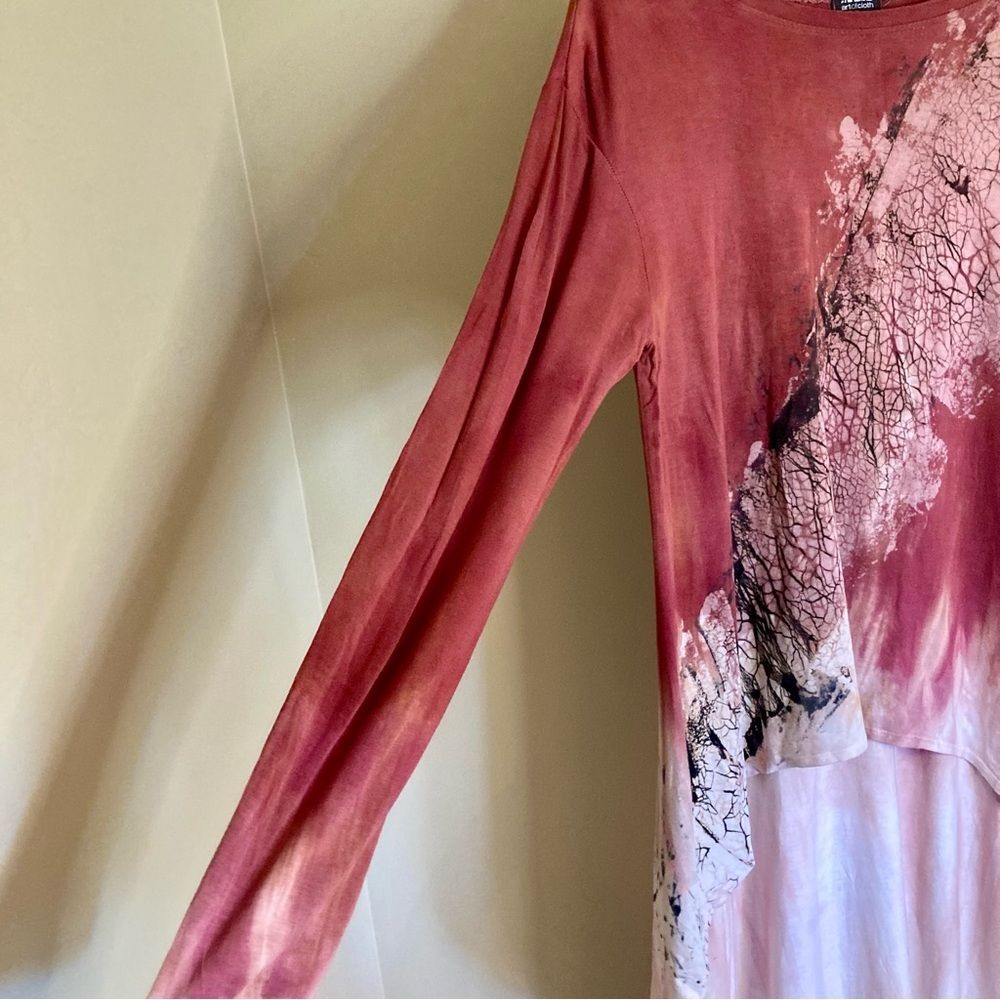 Art of Cloth Tie Dye High Low Long Sleeve Tunic Blouse Maroon Red Size M - Picture 6 of 12
